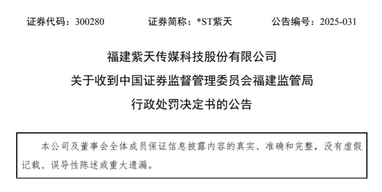 紫天科技处罚公告